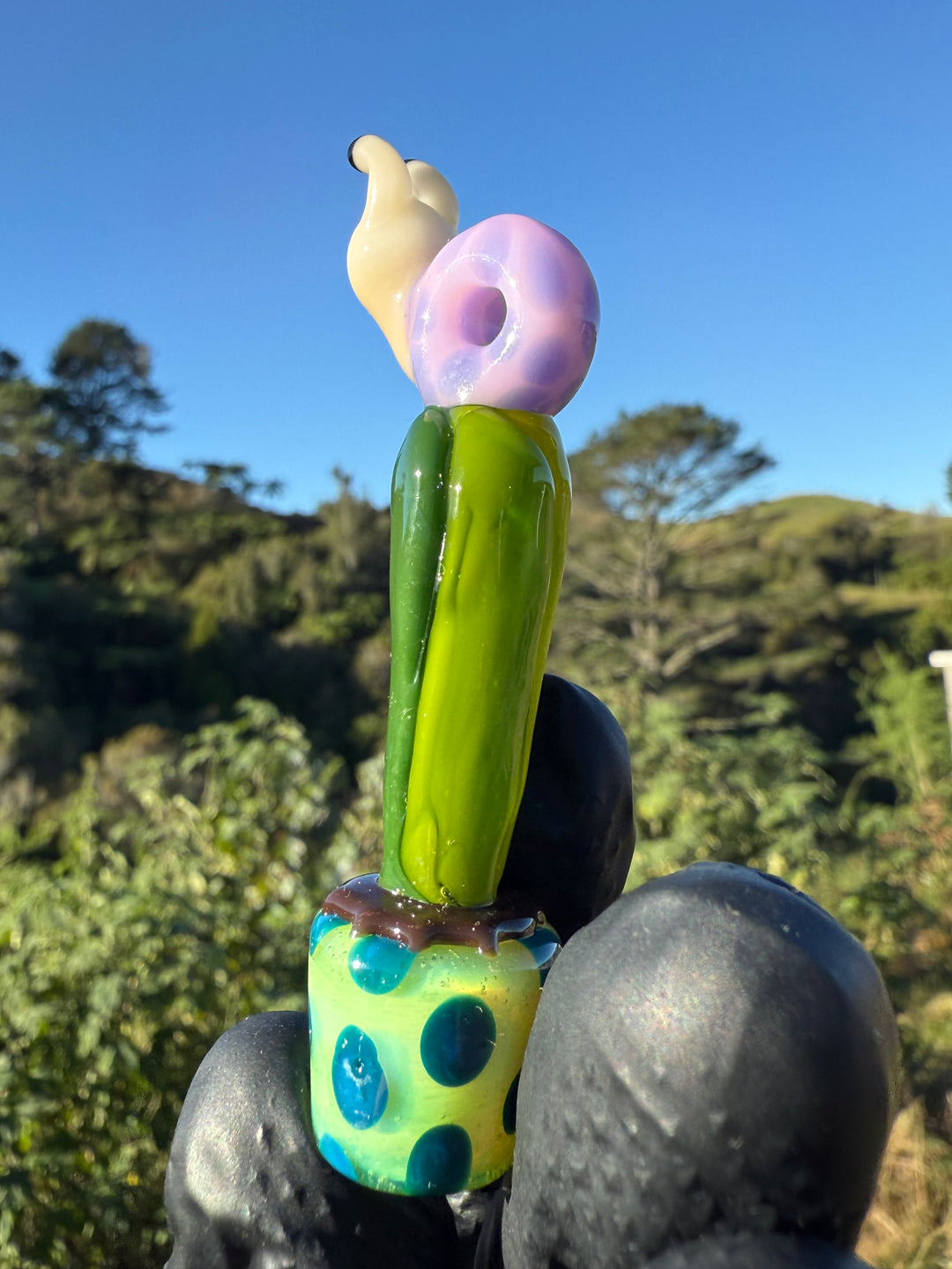 Waffle Glass Pendant - Snail On Cactus #2