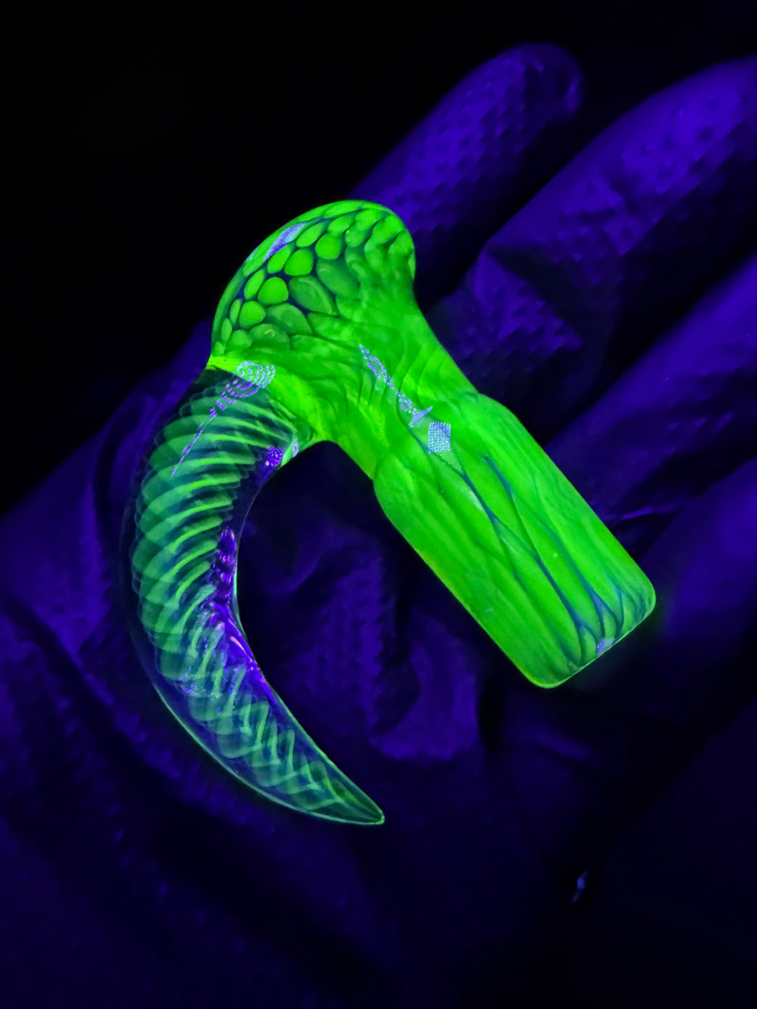 Polar Glass 18mm Fully Worked Slide Fume Spiral Horn - Citrine/Metaterrainia/Heavy Blue Stardust