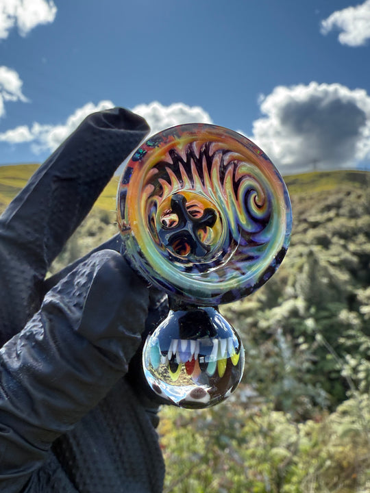 Polar Glass X Borobillacate 18mm Fully Worked Slide With Implosion Marble  - Rainbow Wigwag