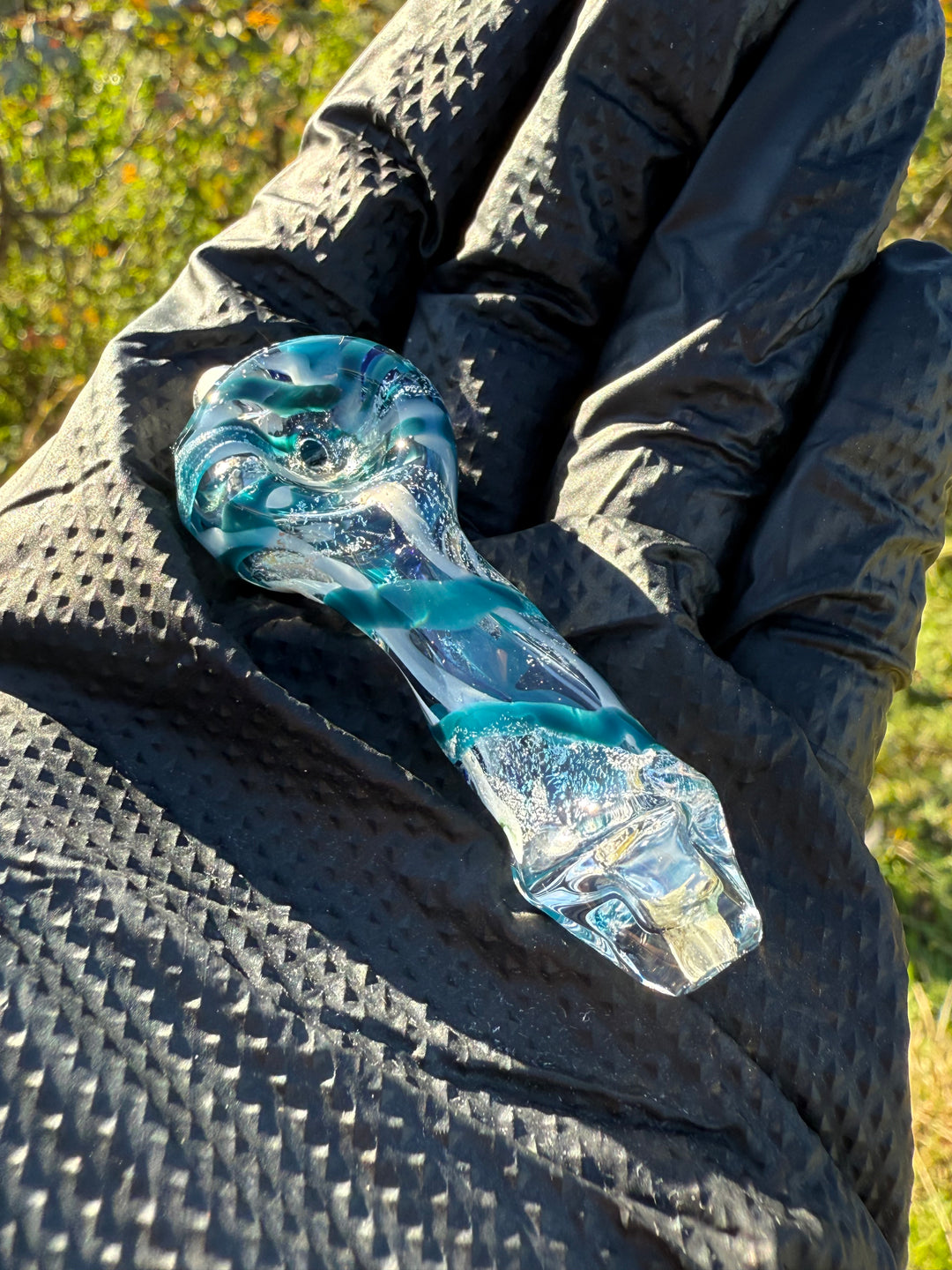 Green Thumb Bob Glass Mini Spoon - Clear/Multicoloured Lines #1