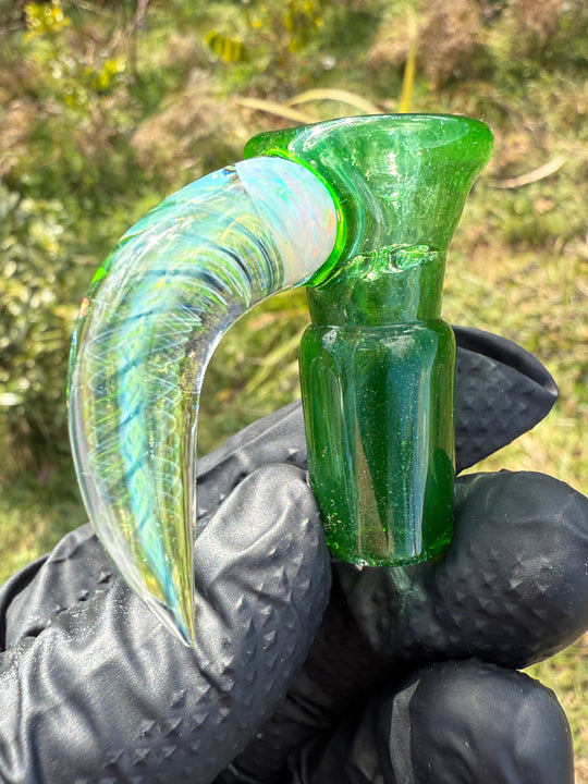 Polar Glass 18mm Fully Worked Slide Opal Encased Spiral Horn - Illuminati/Heavy Blue Stardust
