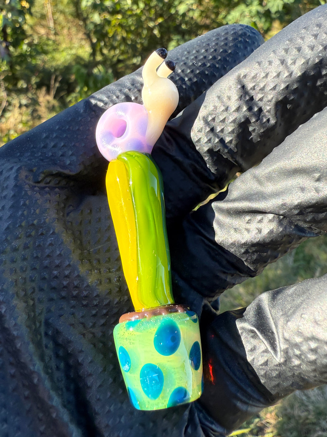 Waffle Glass Pendant - Snail On Cactus #2
