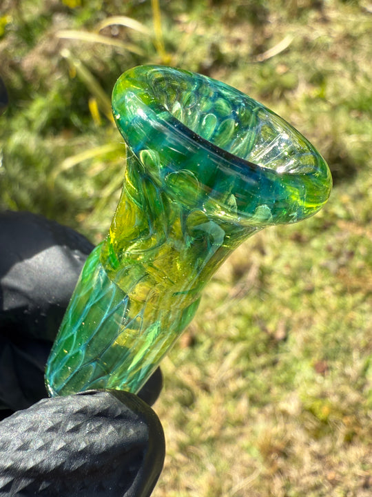Polar Glass 18mm Fully Worked Slide Fume Spiral Horn - Citrine/Metaterrainia/Heavy Blue Stardust