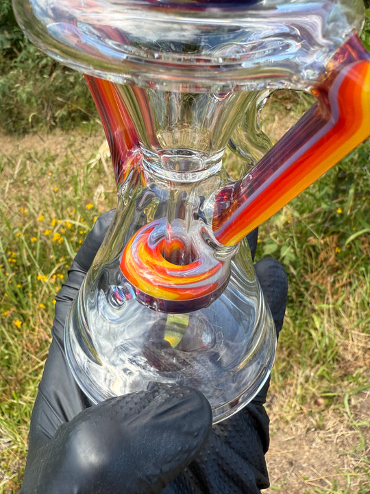 Uzzi Glass Wigwag Donut Recycler - Amber Purple/Amber Purple To Fire
