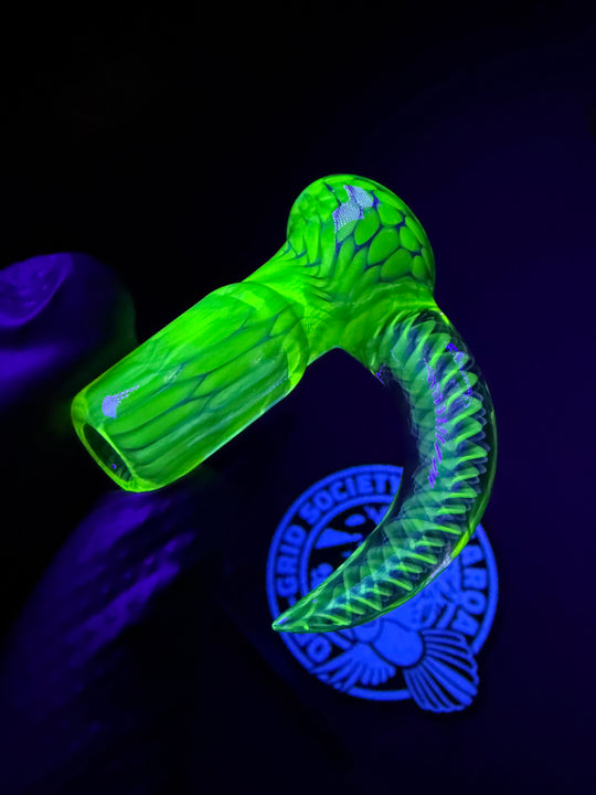 Polar Glass 18mm Fully Worked Slide Fume Spiral Horn - Citrine/Metaterrainia/Heavy Blue Stardust