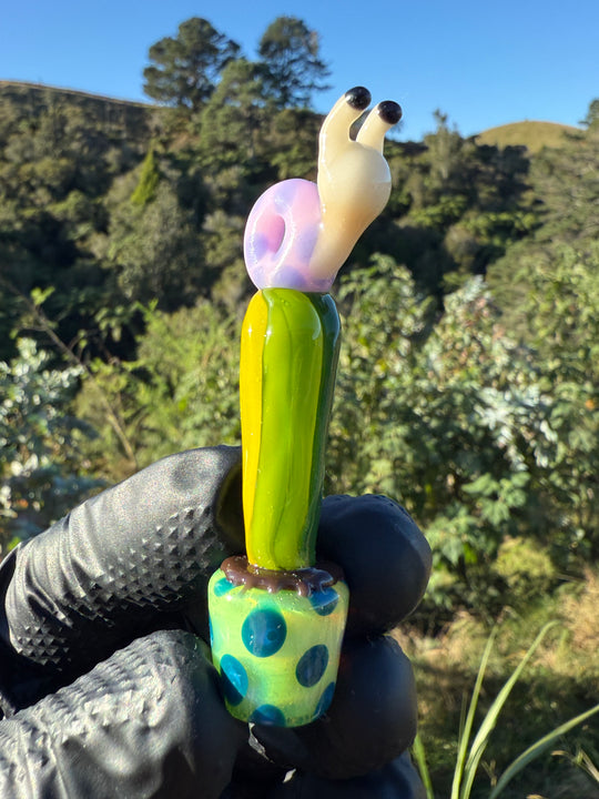 Waffle Glass Pendant - Snail On Cactus #2