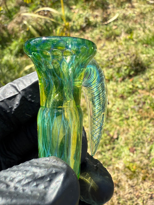 Polar Glass 18mm Fully Worked Slide Fume Spiral Horn - Citrine/Metaterrainia/Heavy Blue Stardust
