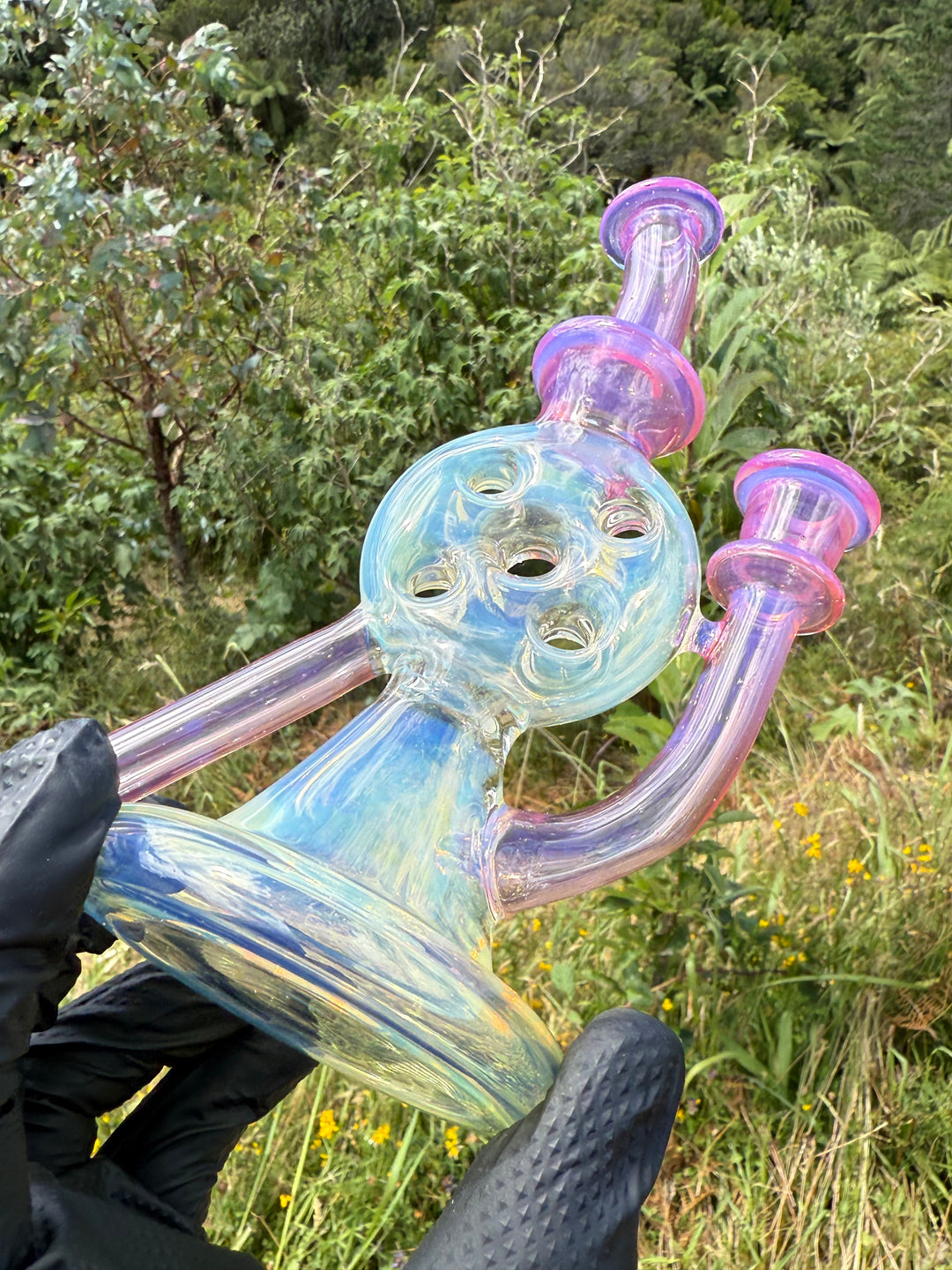 Uzzi Glass Mine Swiss Dumper - Neo Opal/Coral/Silver Fumed