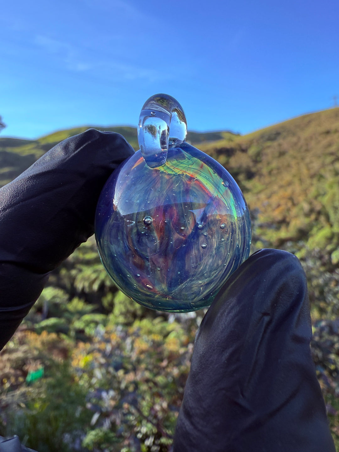 Jims Glass Blowing Hollow Pendant - Cobalt/Pomegranate/Silver Fumed