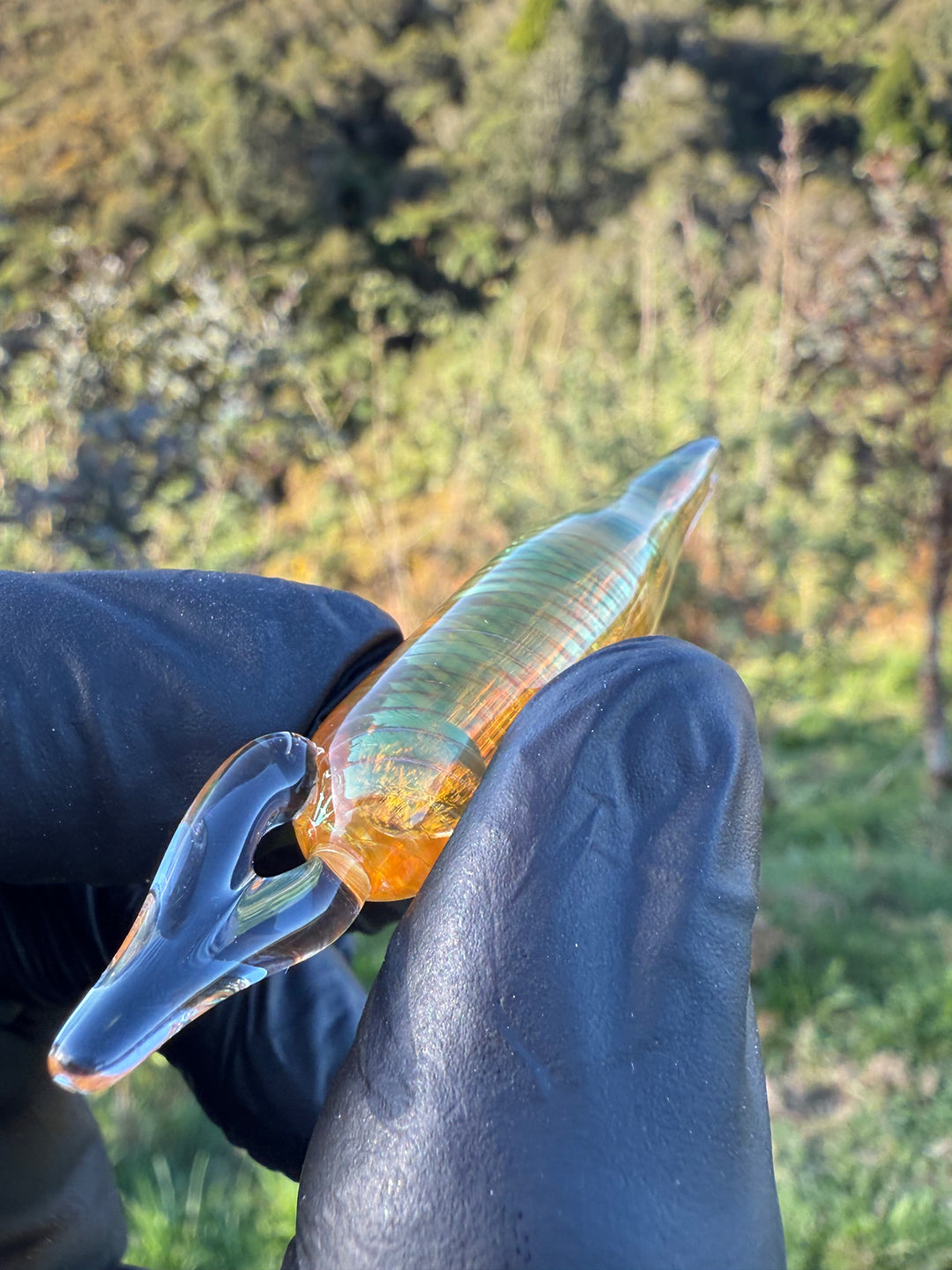 Jims Glass Blowing Spiral Poker/Pendant - Gold Fumed