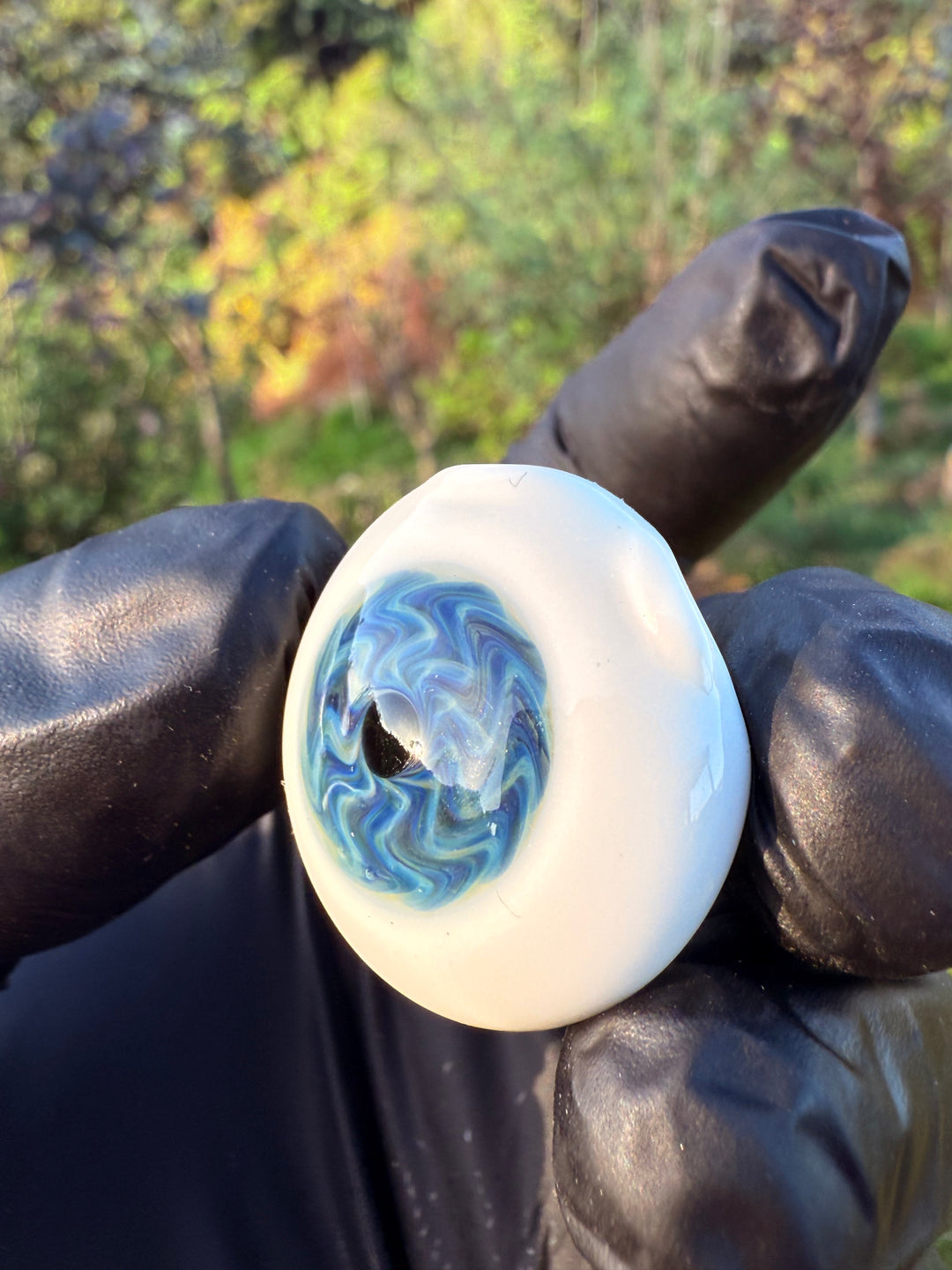 Jims Glass Blowing Hollow Eye Pendant - Blue Wigwag