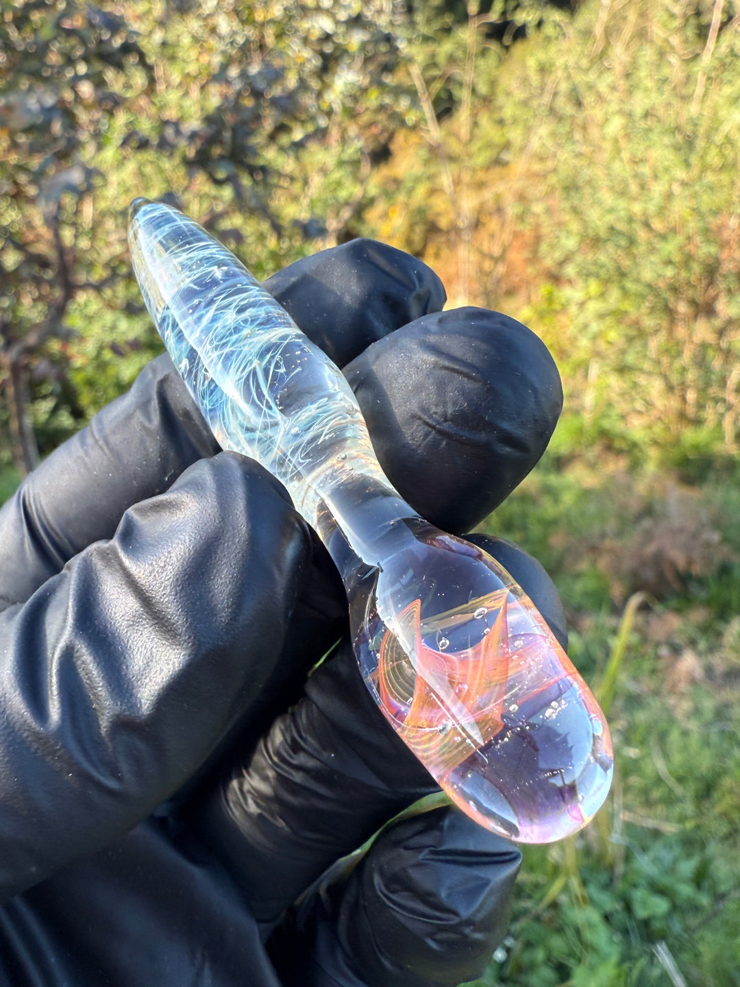 Jims Glass Blowing Chaos Poker - Silver/Gold Fumed