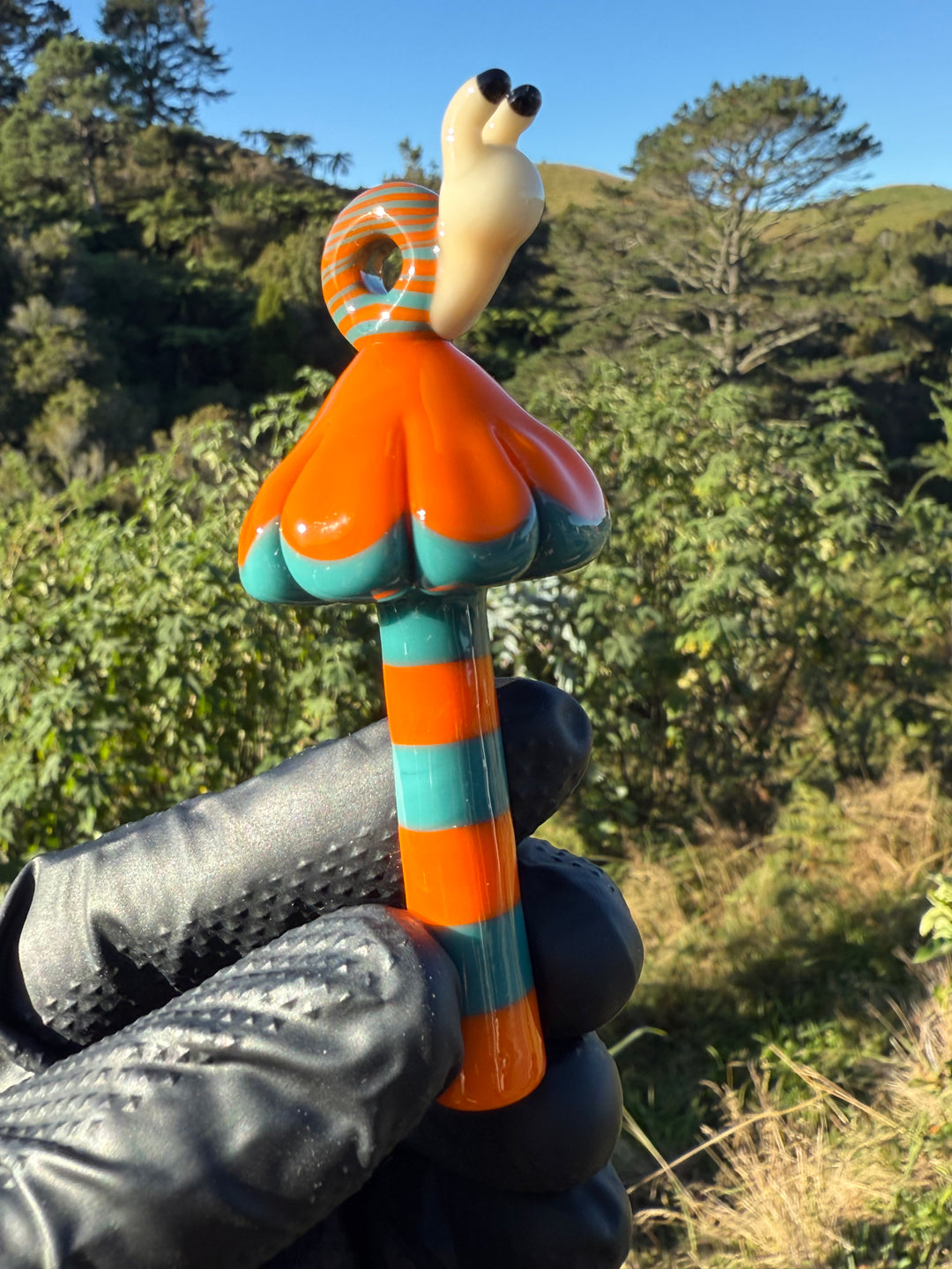 Waffle Glass Pendant - Snail On Orange Mushroom