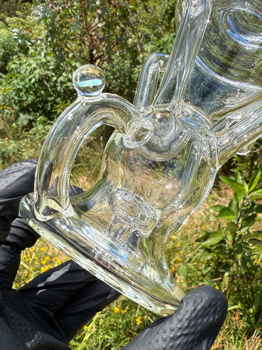 Uzzi Glass Tripple Uptake Bent Neck Klien - Clear With Opal