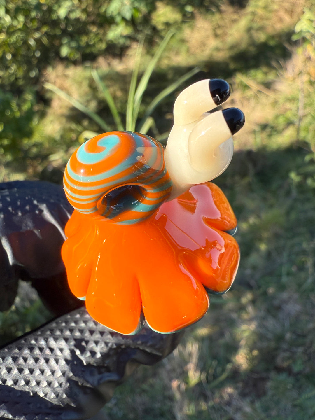 Waffle Glass Pendant - Snail On Orange Mushroom