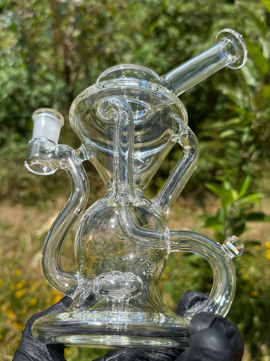 Uzzi Glass Tripple Uptake Bent Neck Klien - Clear With Opal