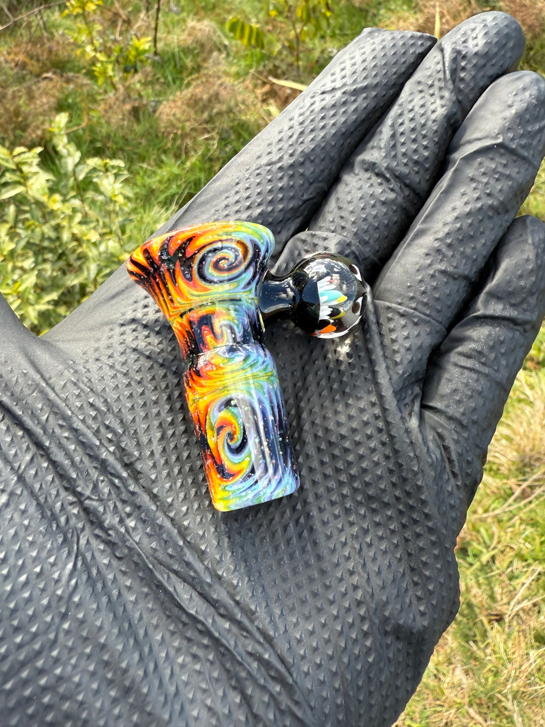 Polar Glass X Borobillacate 18mm Fully Worked Slide With Implosion Marble  - Rainbow Wigwag
