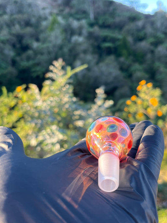 Jargo Glass Harlequin Slide - Gold Fume/Coloured Dots