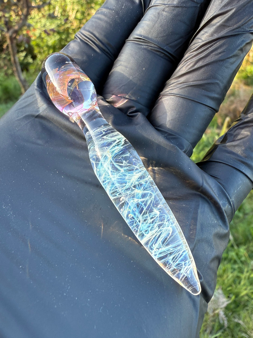 Jims Glass Blowing Chaos Poker - Silver/Gold Fumed