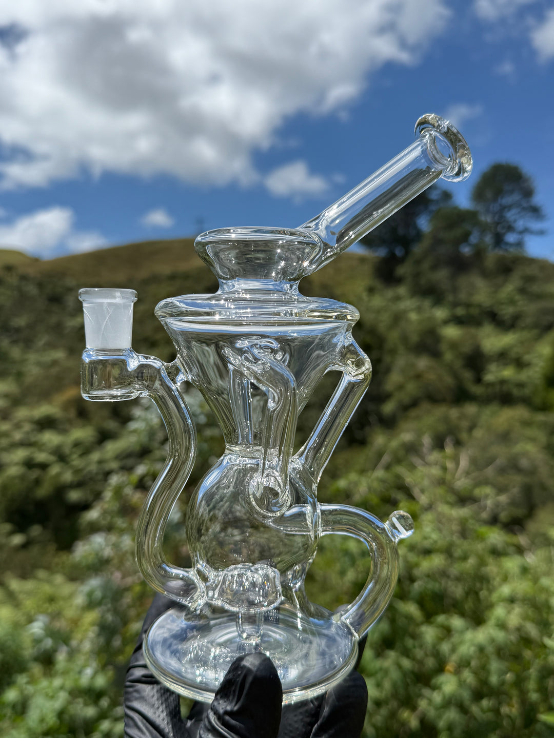 Uzzi Glass Tripple Uptake Bent Neck Klien - Clear With Opal