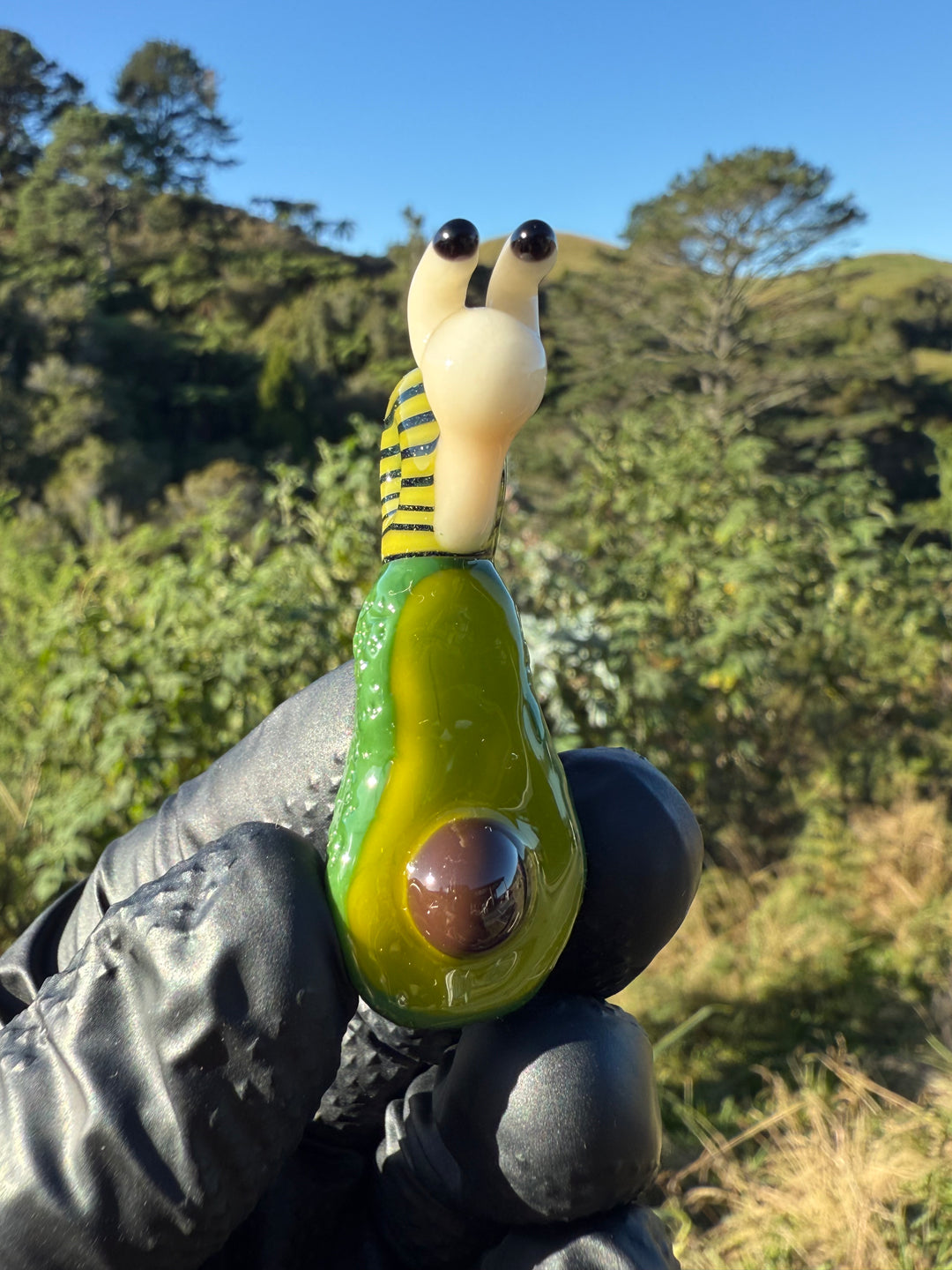 Waffle Glass Pendant - Snail On Avocado