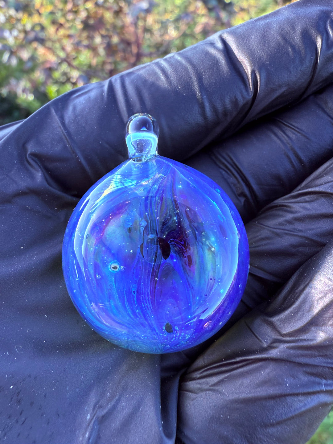 Jims Glass Blowing Hollow Pendant - Cobalt/Pomegranate/Silver Fumed