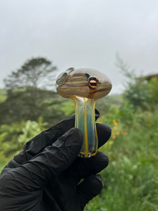 Jargo Glass Wrap And Rake Shroom Spoon - Fine Silver Fumed/NS Multi/Canary/Siriusly CFL