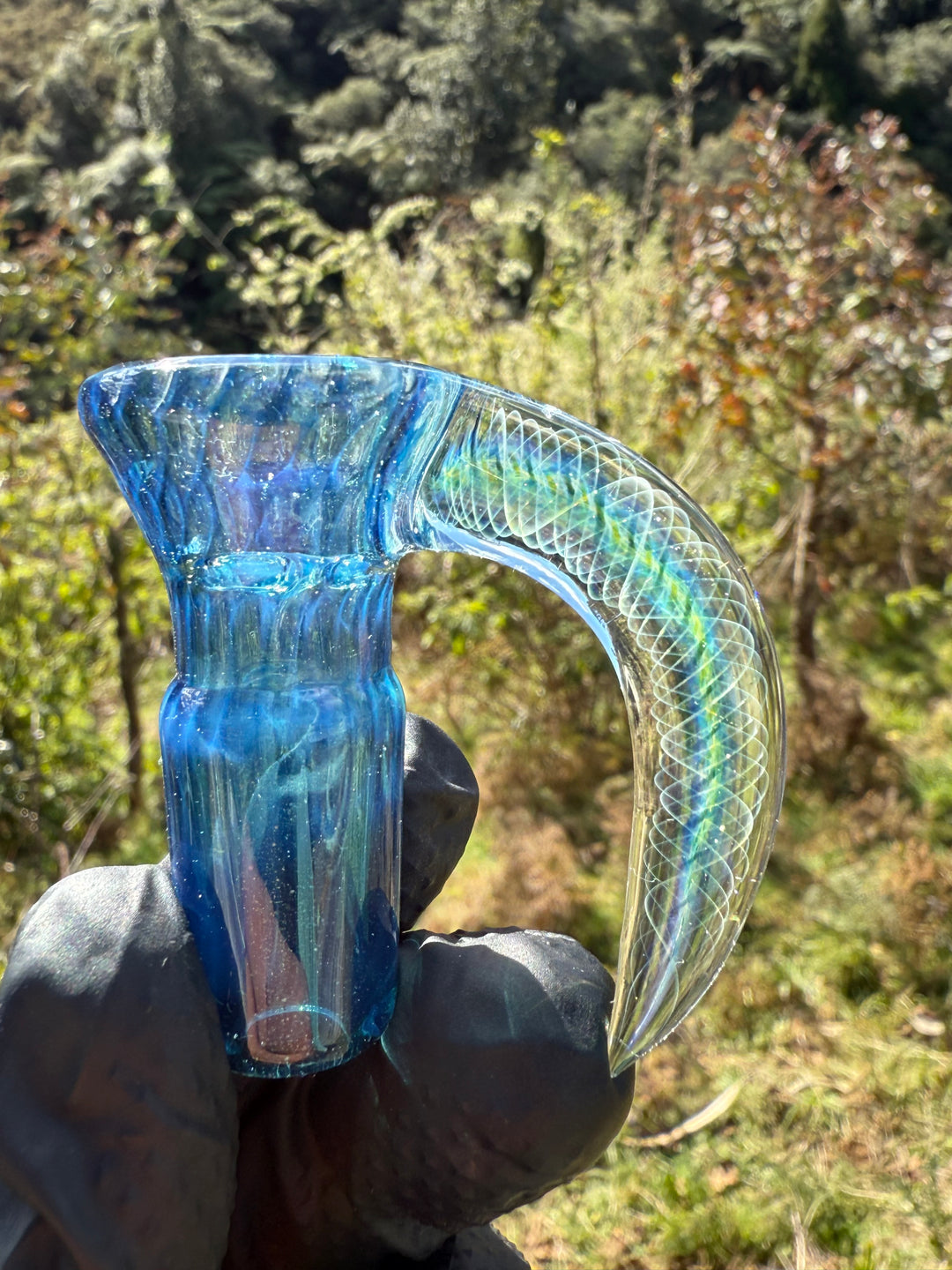 Polar Glass 18mm Fully Worked Slide Spiral Horn - Metaterrainia/Heavy Blue Stardust