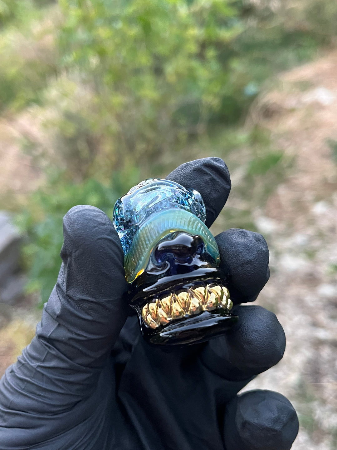 Wyrdglass Goblin Beanie Pendant Gold Grill - Grape/Crushed Opal/Blue Stardust/Night Cap