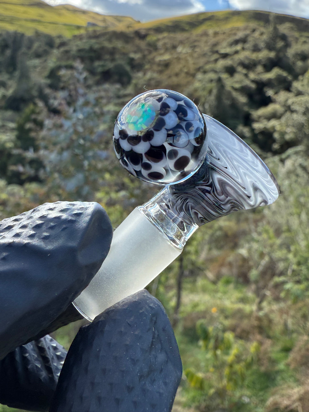 Polar Glass X Borobillacate 14mm Slide With Opal Marble  - Black/White