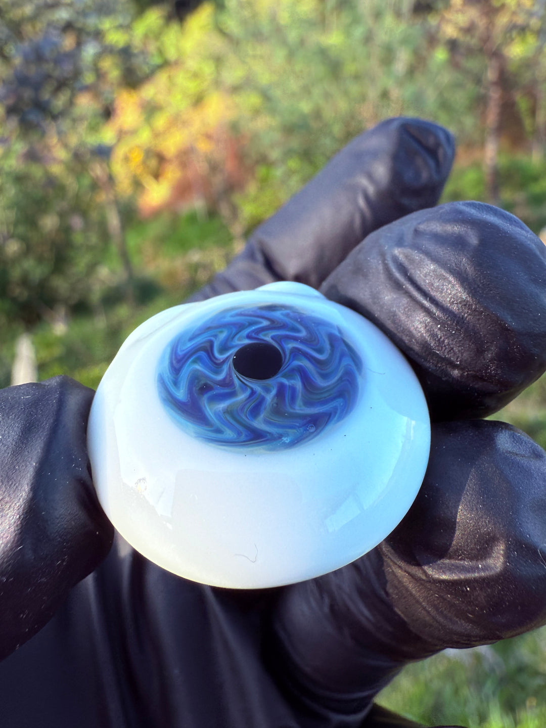 Jims Glass Blowing Hollow Eye Pendant - Blue Wigwag