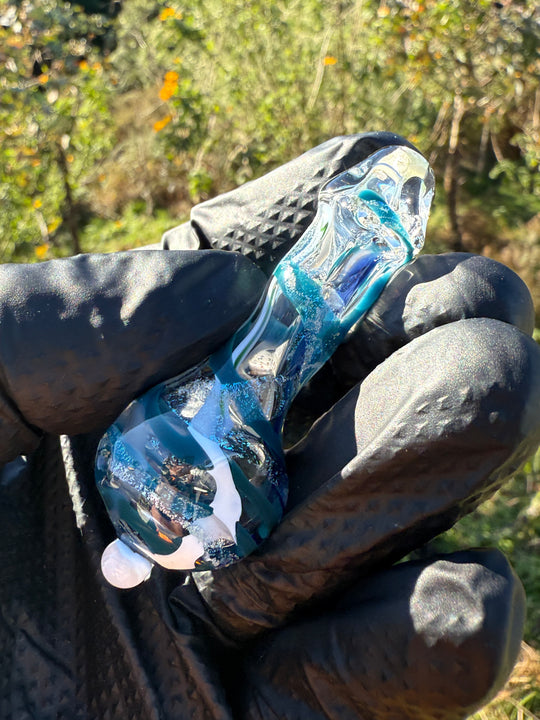 Green Thumb Bob Glass Mini Spoon - Clear/Multicoloured Lines #1