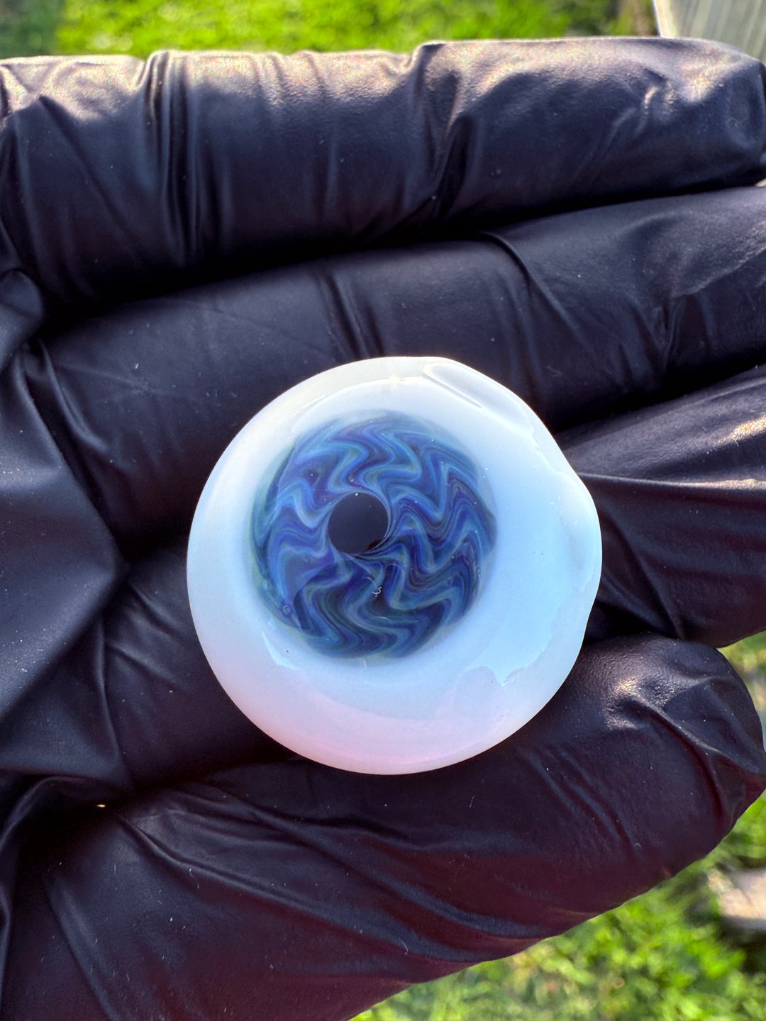 Jims Glass Blowing Hollow Eye Pendant - Blue Wigwag