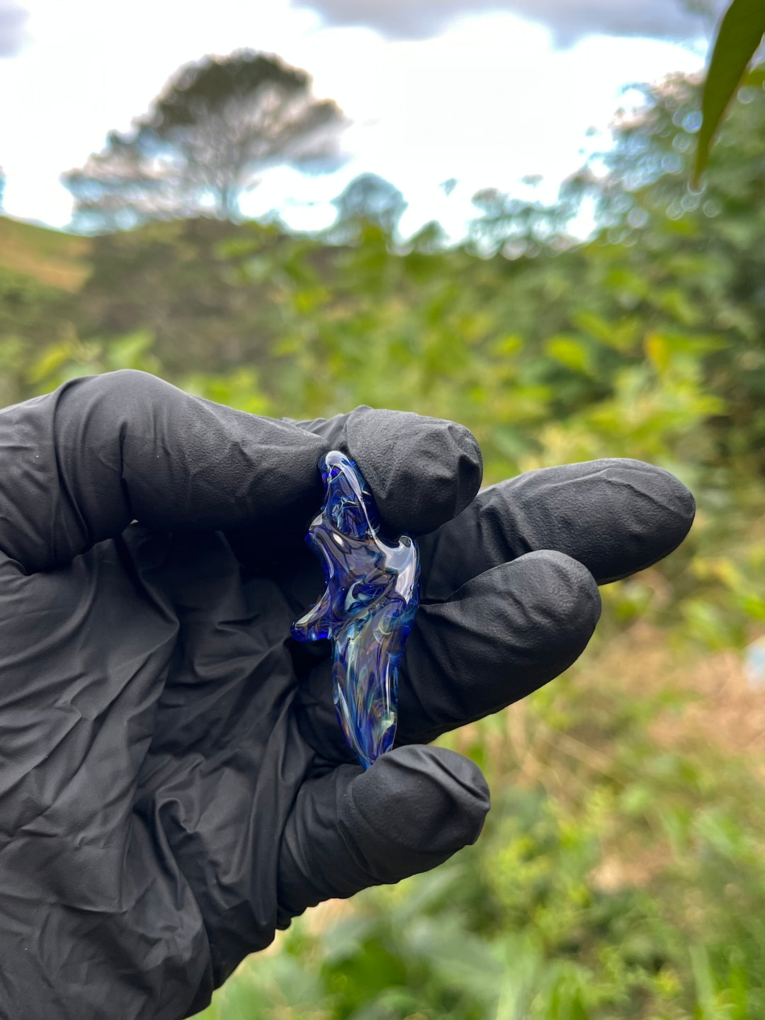 Jims Glass Blowing Pendant - Cobalt/Silver Fumed