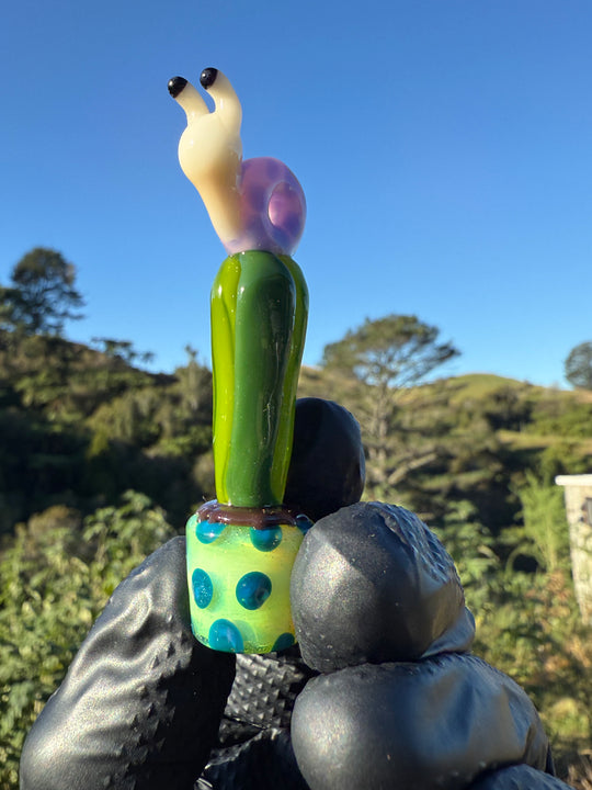 Waffle Glass Pendant - Snail On Cactus #2
