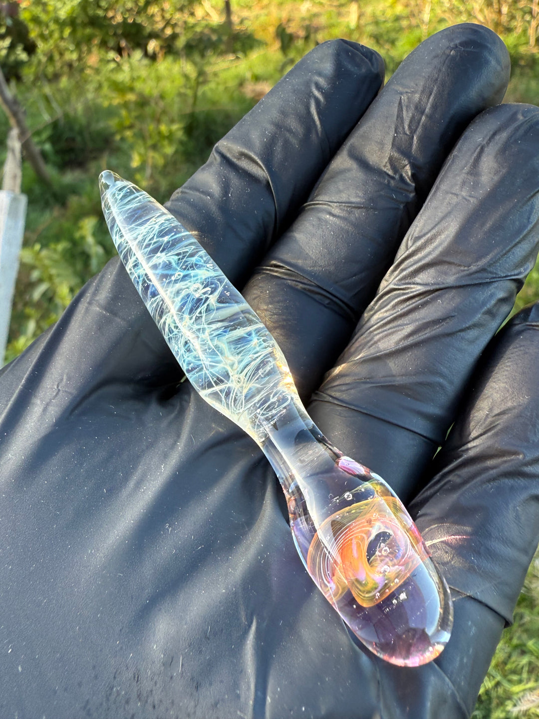 Jims Glass Blowing Chaos Poker - Silver/Gold Fumed