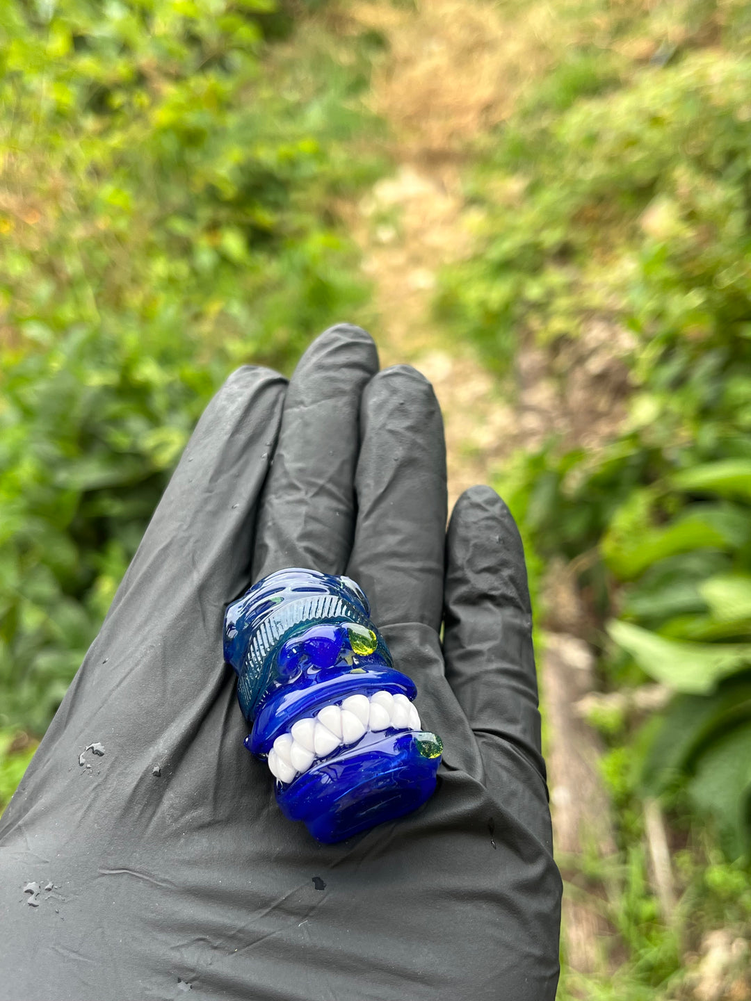 Wyrdglass Goblin Beanie Pendant - Cobalt/Green Opal/Pinocchio Sparkle