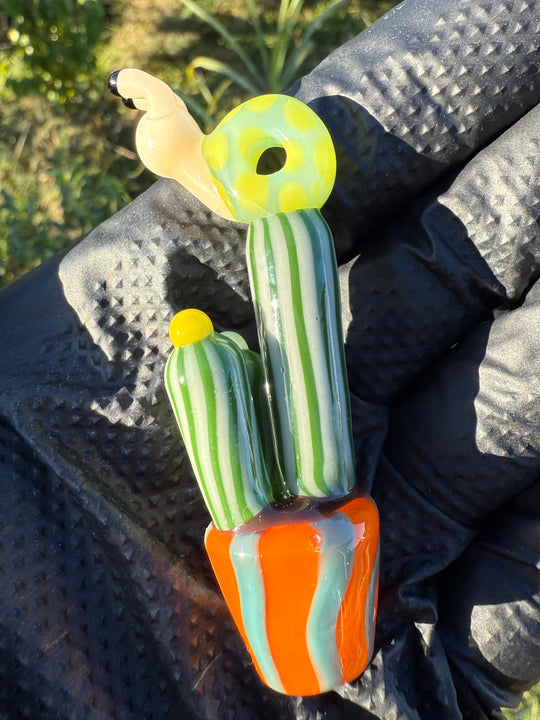 Waffle Glass Pendant - Snail On Cactus #1