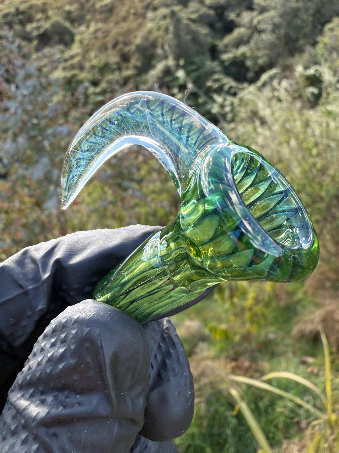 Polar Glass 14mm Fully Worked Slide Fume Spiral Horn - Citrine/Metaterrainia/Heavy Blue Stardust