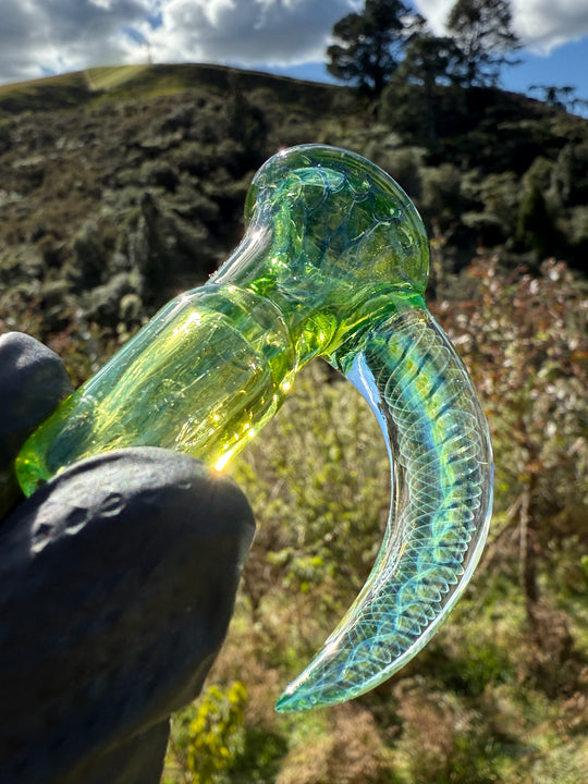 Polar Glass 18mm Fully Worked Slide Fume Spiral Horn - Citrine/Metaterrainia/Heavy Blue Stardust