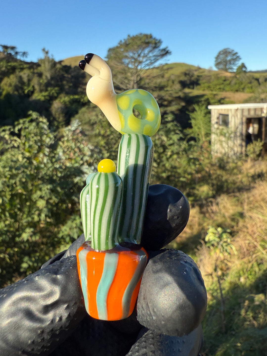 Waffle Glass Pendant - Snail On Cactus #1