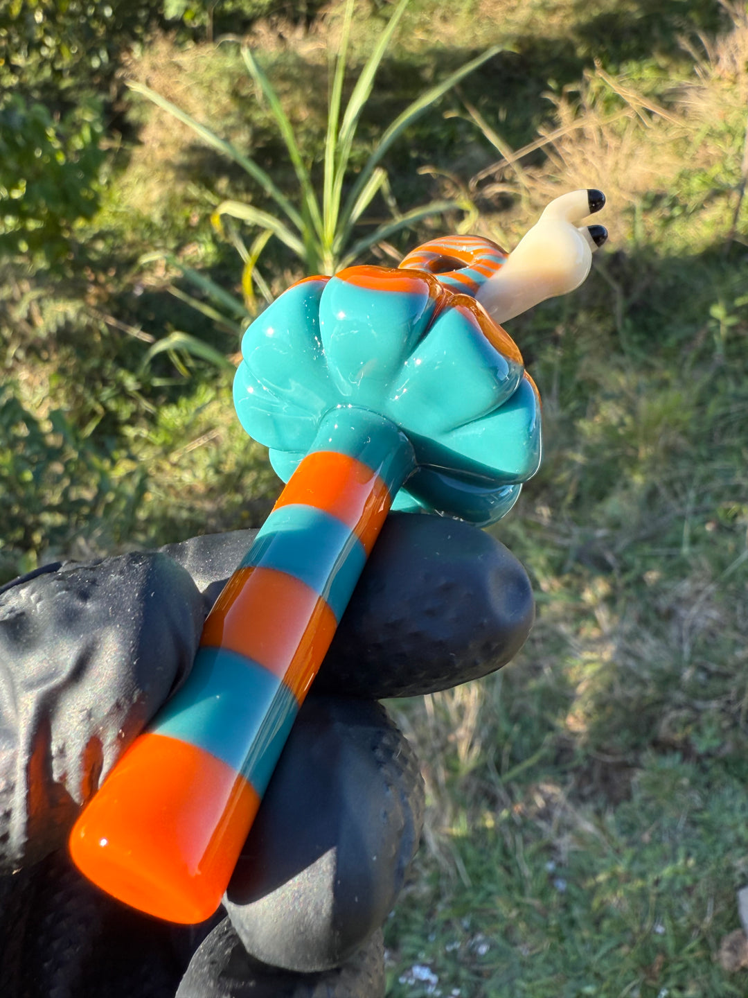 Waffle Glass Pendant - Snail On Orange Mushroom