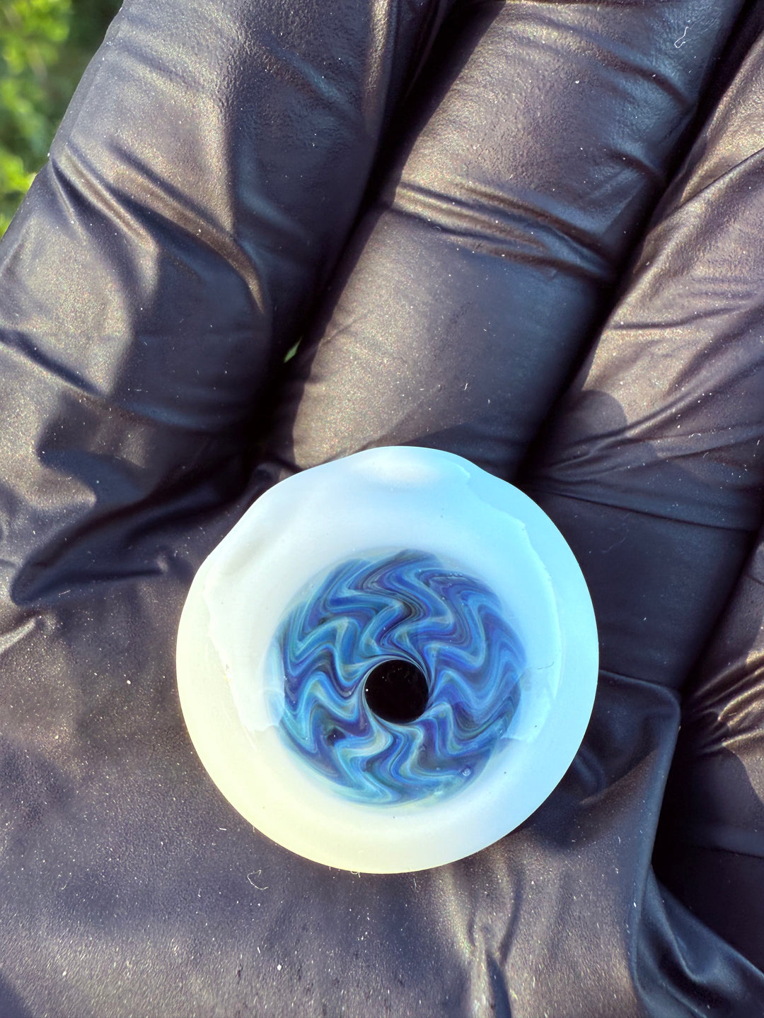 Jims Glass Blowing Hollow Eye Pendant - Blue Wigwag