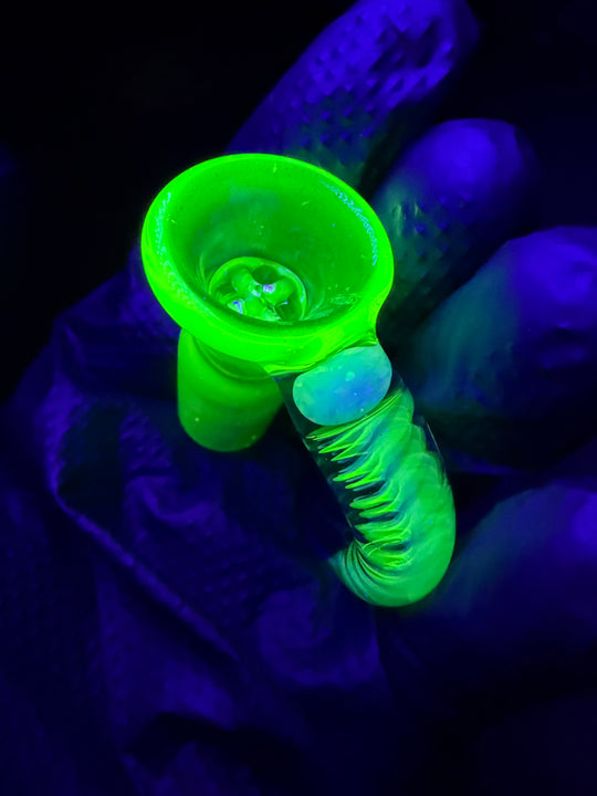 Polar Glass 18mm Fully Worked Slide Opal Encased Spiral Horn - Illuminati/Heavy Blue Stardust