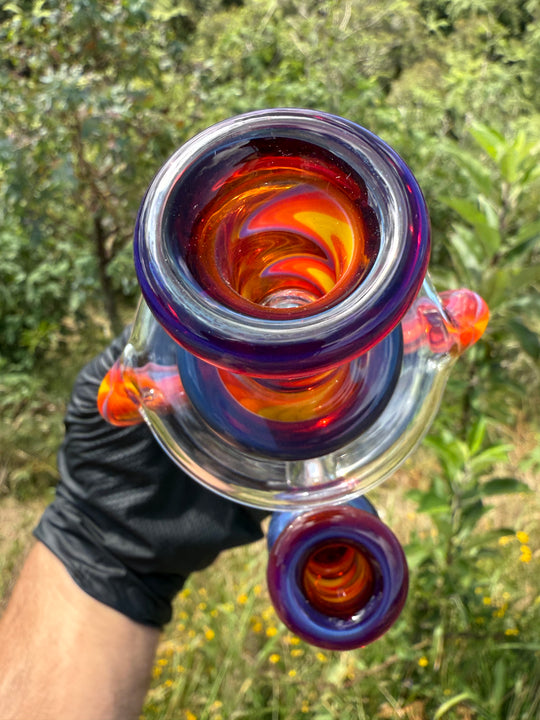 Uzzi Glass Wigwag Donut Recycler - Amber Purple/Amber Purple To Fire