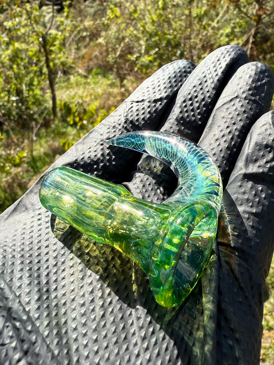 Polar Glass 18mm Fully Worked Slide Fume Spiral Horn - Citrine/Metaterrainia/Heavy Blue Stardust