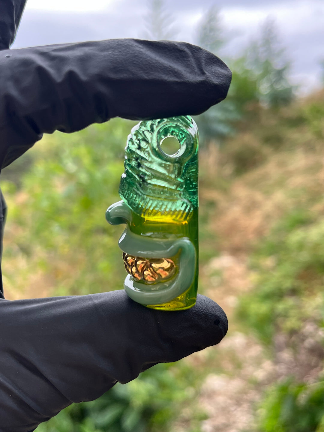 Wyrdglass Goblin Beanie Pendant Gold Grill - Opal Green/Mint/Hydra CFL