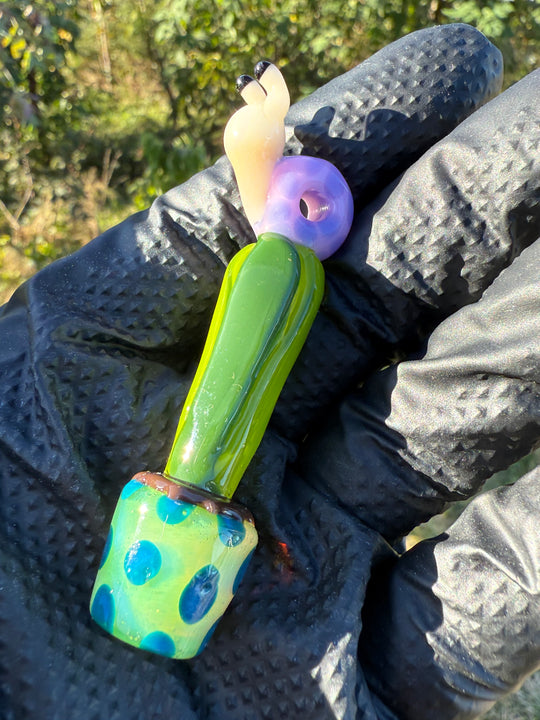Waffle Glass Pendant - Snail On Cactus #2