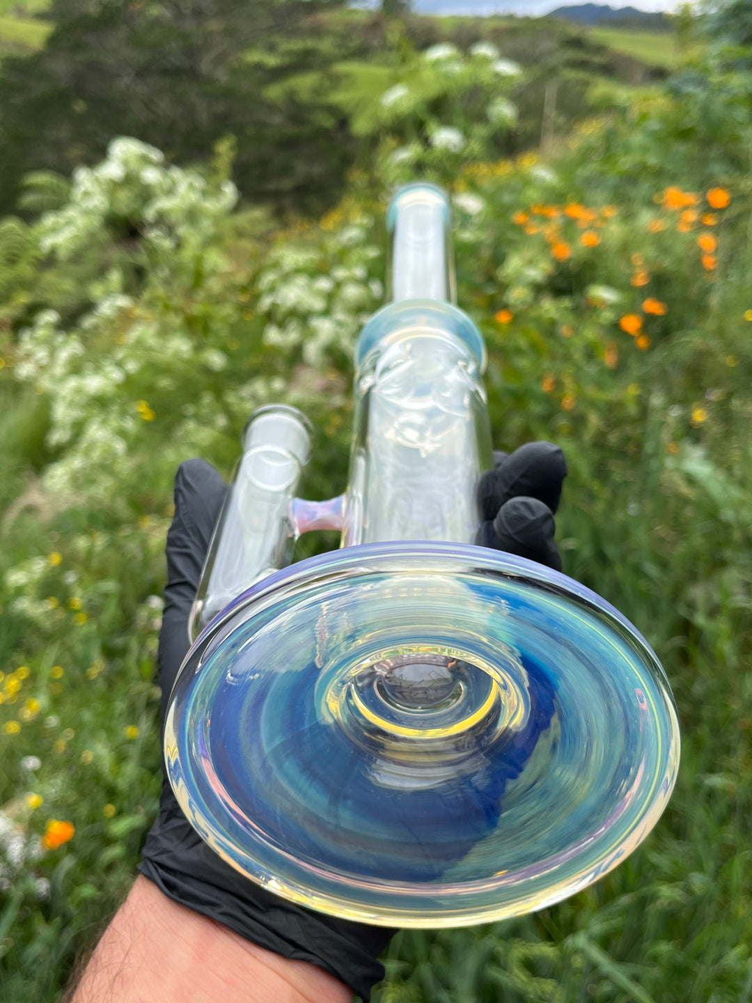 Uzzi Glass Double Inline - Silver Fumed/Rainbow Opal