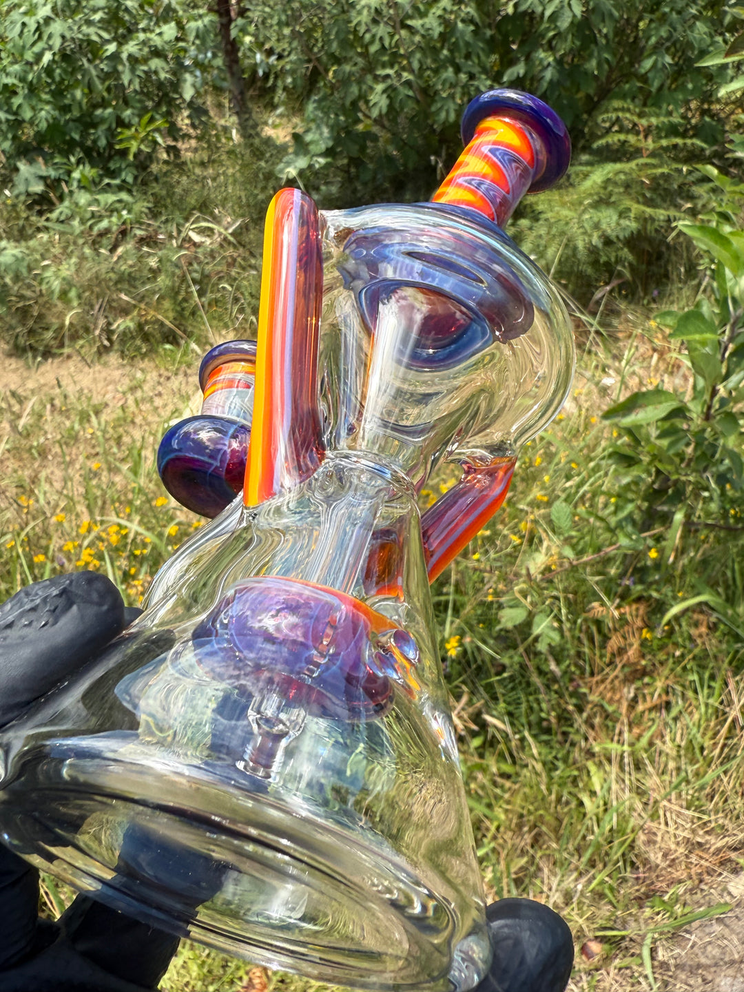 Uzzi Glass Wigwag Donut Recycler - Amber Purple/Amber Purple To Fire